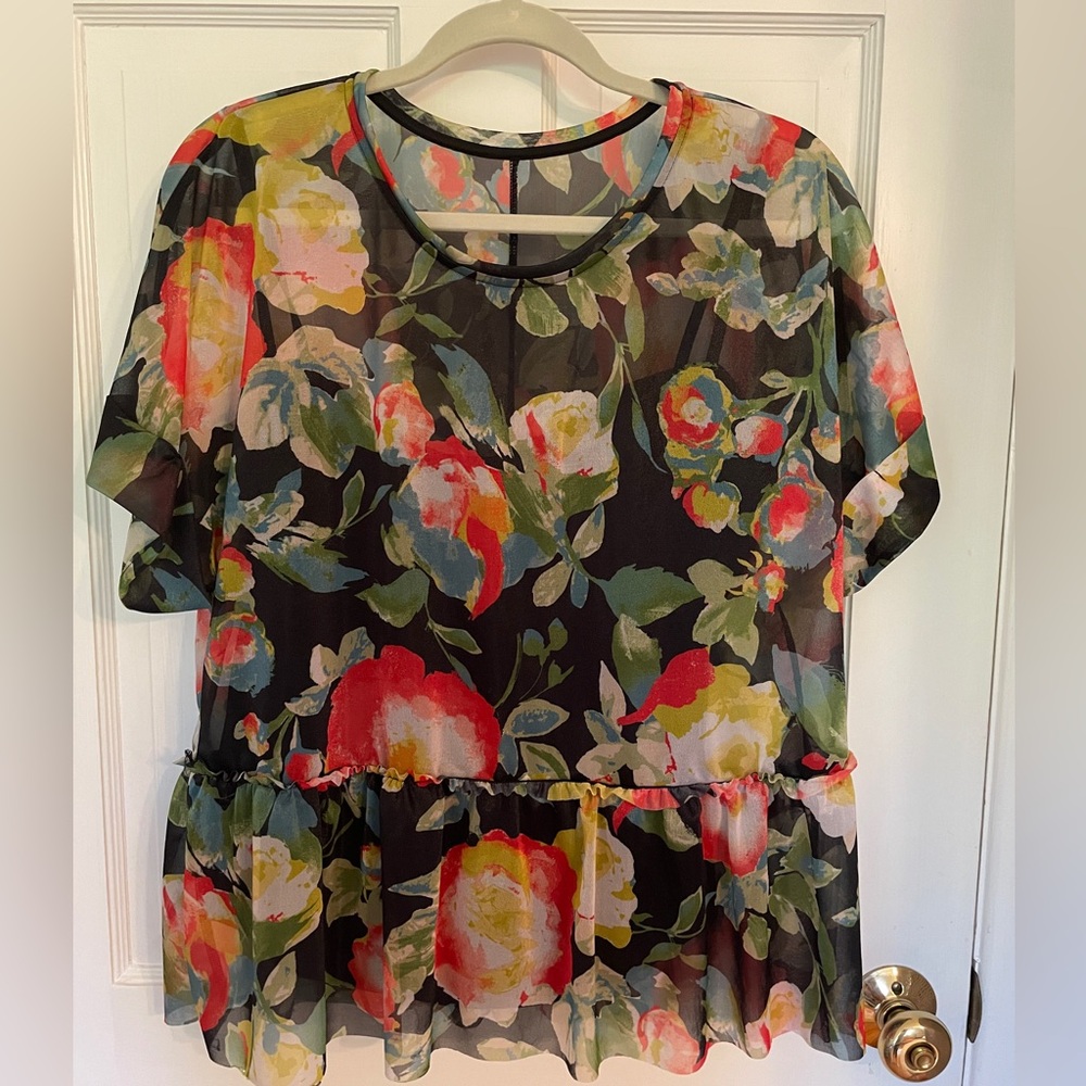 ANTHROPOLOGIE Eva Franco Peplum Blouse with Cami Large Petite Floral EUC Layered